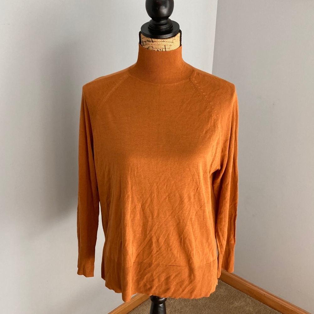 Mock Neck Pullover Sweater in Rust Orange Women Size L/XL